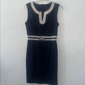 Blue and White Sleeveless V-neck Sheath Cocktail Dress